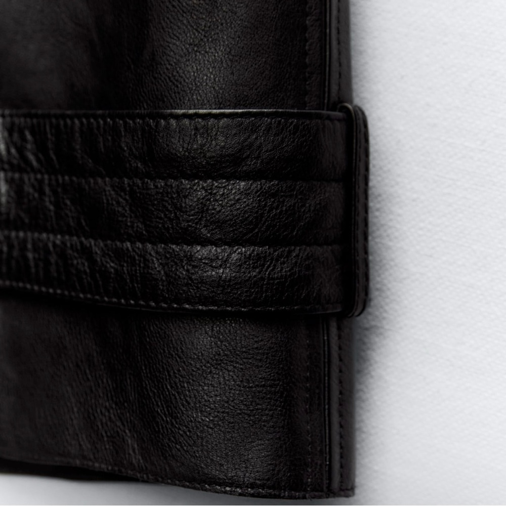 Zara Black Oversized Leather Trench Coat with Belt - Picture 9 of 10